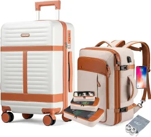 Lumesner Carry on Travel Backpacks, Extra Large 40L Flight Approved for Men & Women,Expandable Suitcase backpack (Beige(20inch luggage sets))