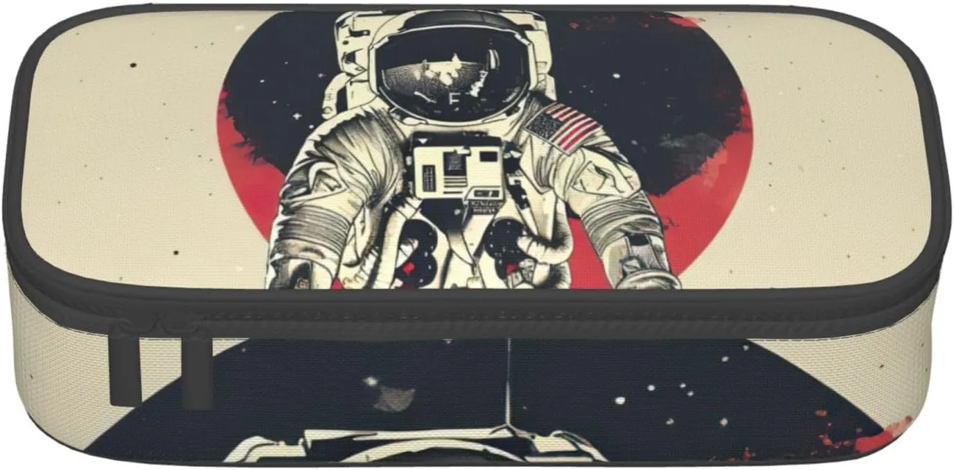 Lunar Astronaut Print Large Capacity Compartments Pencil Case Pencil Pouch Bag Travel Toiletry Organizer Bag