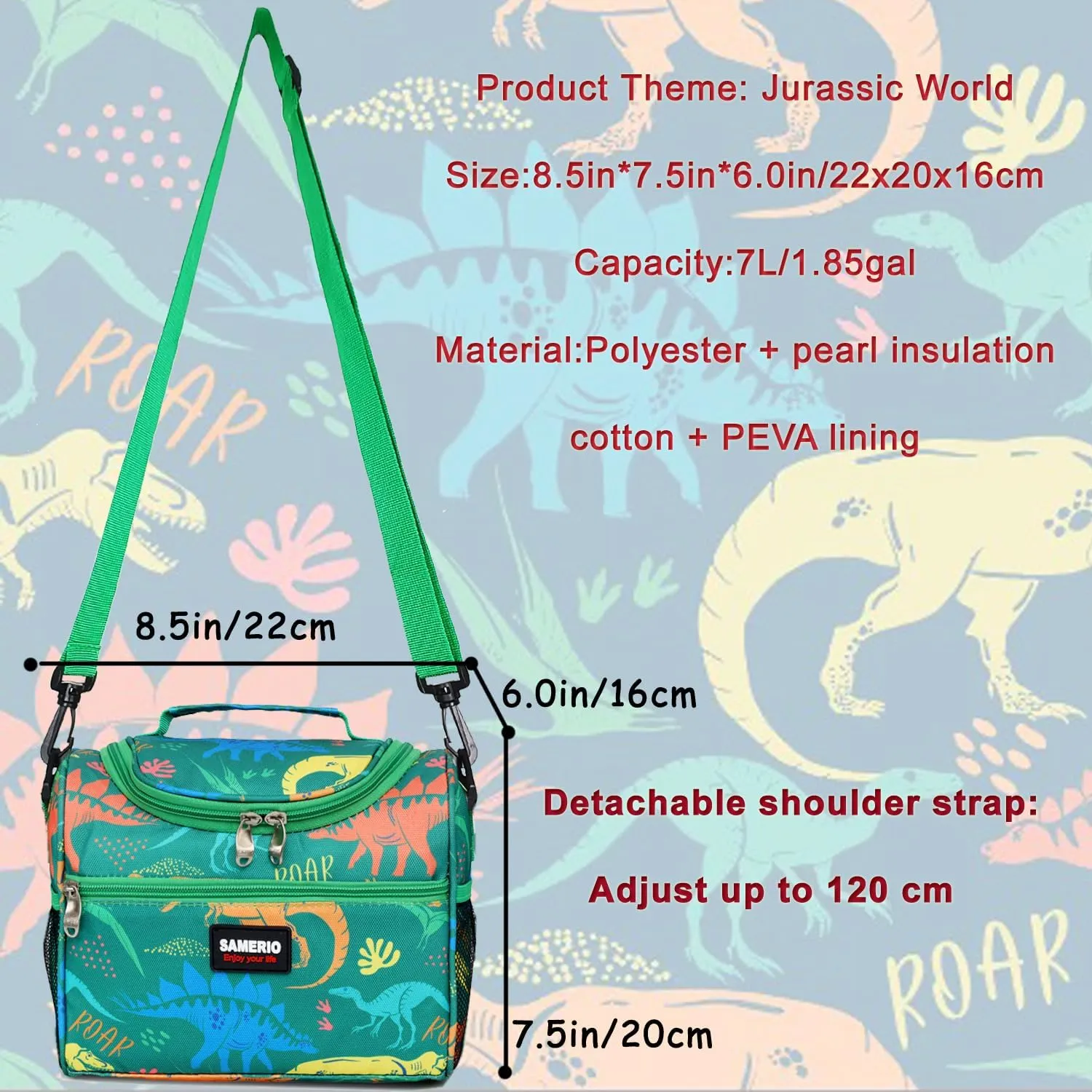 Lunch Bag for Kids Cooler Lunch Box for Children Student Girls Boys Small insulated Bento Bags for School Picnic with Detachable Strap Two Side Mesh Pockets