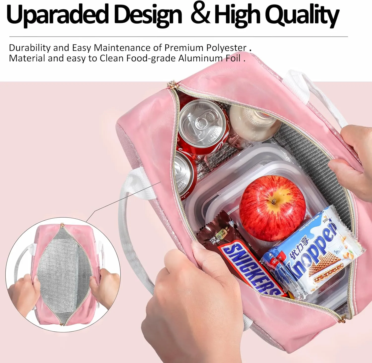 Lunch Bag For Women, Leakproof Glitter Lunch Box, Cute Lunch Tote Bag Adult, Large Capacity Insulated Reusable Cooler Lunch Containers for Work Travel Picnic or Office (Pink Bling Sparkle)