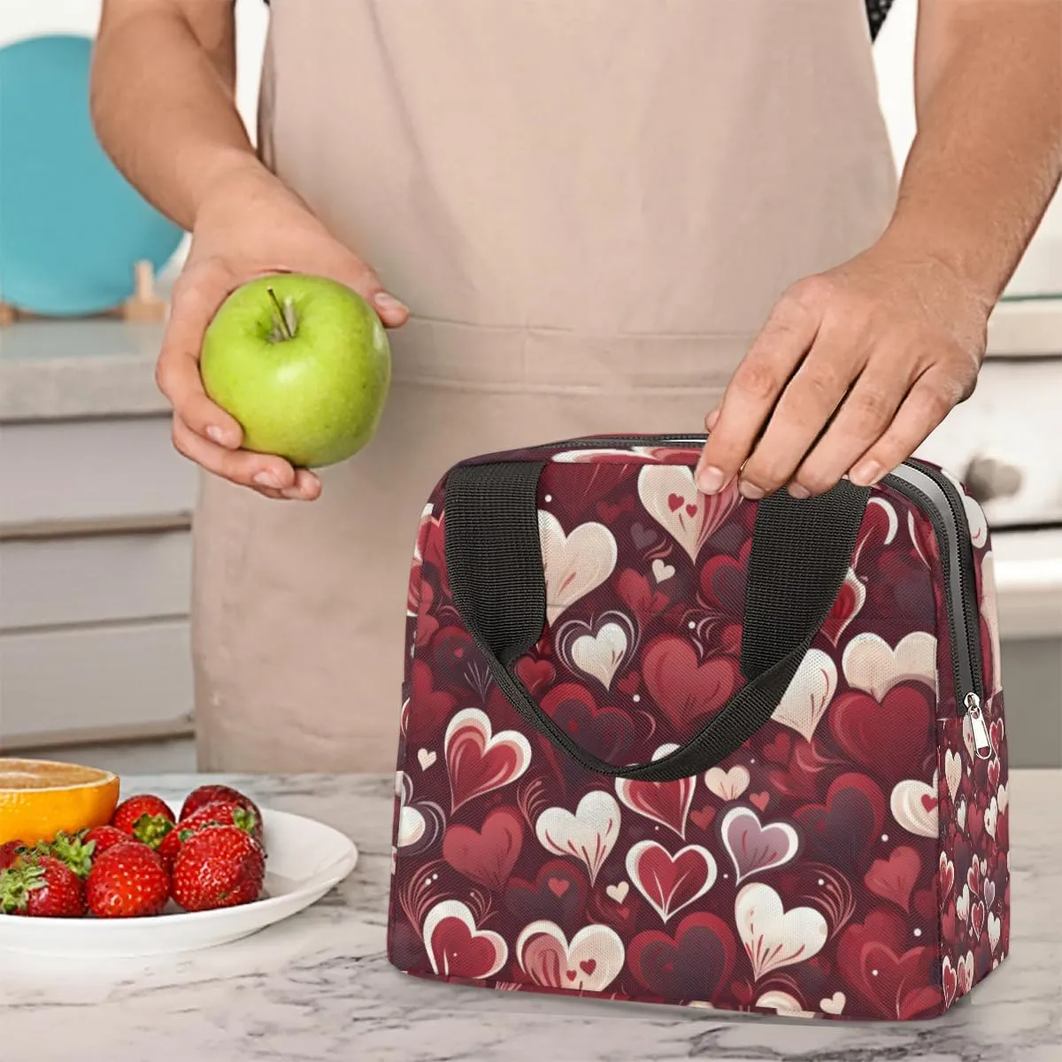 Lunch Bag for Women Men Heart Love Valentine's Day Insulated Reusable Lunch Tote Leakproof Lunch Bags Food Handbag Lunch Tote Box for Work Picnic Travel