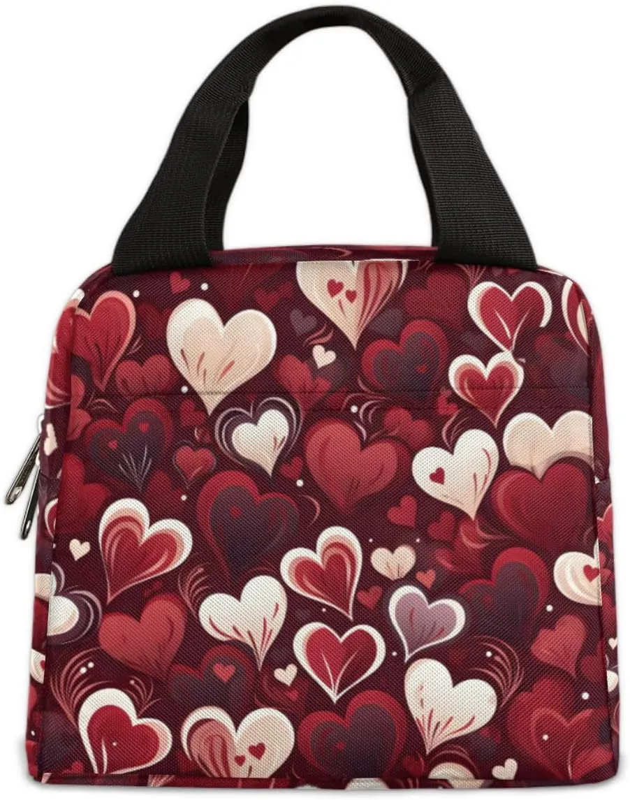 Lunch Bag for Women Men Heart Love Valentine's Day Insulated Reusable Lunch Tote Leakproof Lunch Bags Food Handbag Lunch Tote Box for Work Picnic Travel