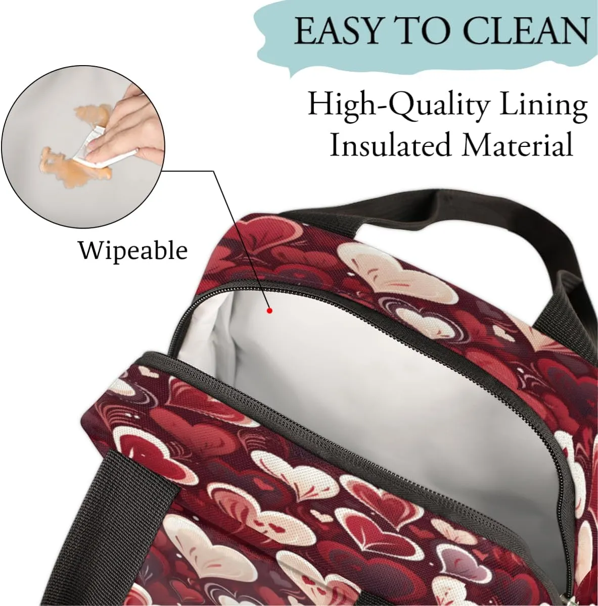 Lunch Bag for Women Men Heart Love Valentine's Day Insulated Reusable Lunch Tote Leakproof Lunch Bags Food Handbag Lunch Tote Box for Work Picnic Travel