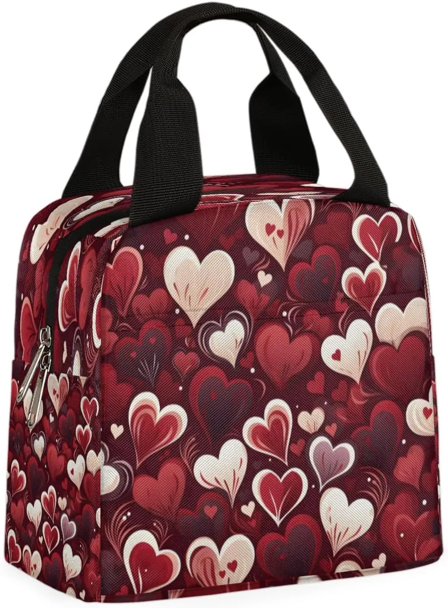 Lunch Bag for Women Men Heart Love Valentine's Day Insulated Reusable Lunch Tote Leakproof Lunch Bags Food Handbag Lunch Tote Box for Work Picnic Travel