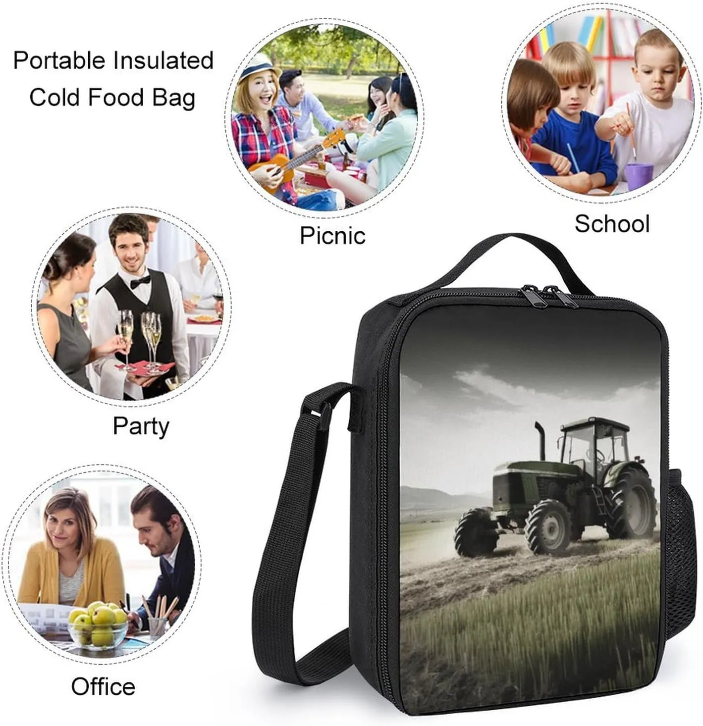 Lunch Bag for Women Men Lunch Box Reusable Tractor Agriculture Tranquil Lunch Tote Bag Leakproof Lunch Cooler Bag for Work