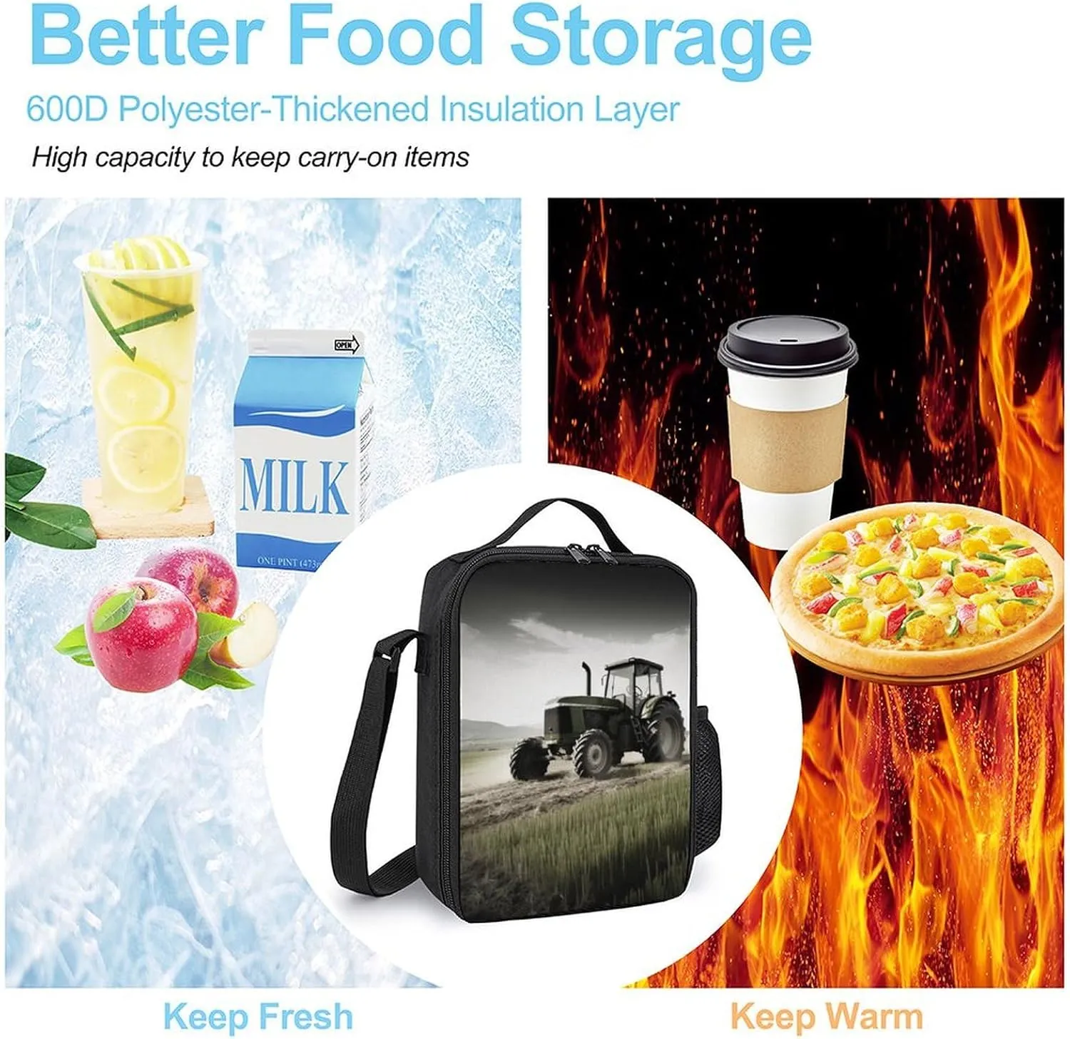 Lunch Bag for Women Men Lunch Box Reusable Tractor Agriculture Tranquil Lunch Tote Bag Leakproof Lunch Cooler Bag for Work
