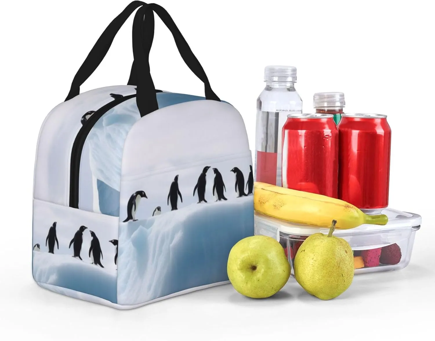 Lunch Bag for Women Men Penguins on the Iceberg LunchBox Portable Insulated Lunch Box Reusable Tote Bags for Work