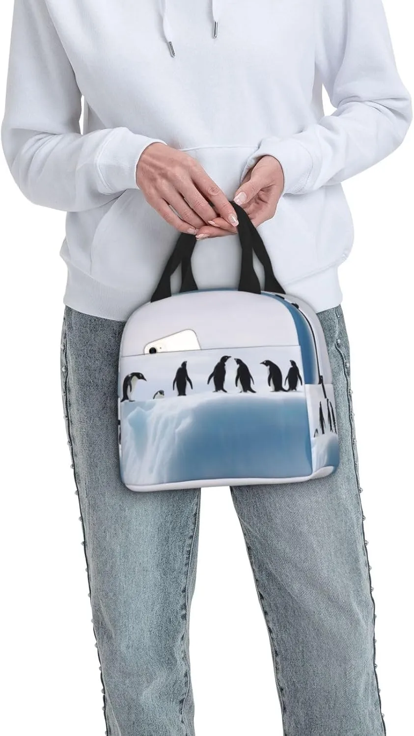 Lunch Bag for Women Men Penguins on the Iceberg LunchBox Portable Insulated Lunch Box Reusable Tote Bags for Work