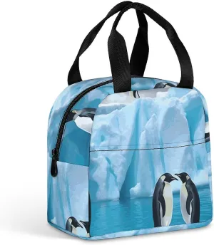 Lunch Bag for Women Men Penguins On The Iceberg Reusable Insulated Lunch Tote Bag Small Leakproof Cooler Food Containers for Office Travel Outdoor