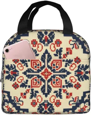 Lunch Bag for Women Men Reusable Insulated Lunch Box, Ethnic Bohemian Vintage Oriental Inspired Traditional Art Handbags Case High Capacity for Work, Travel, Outdoor