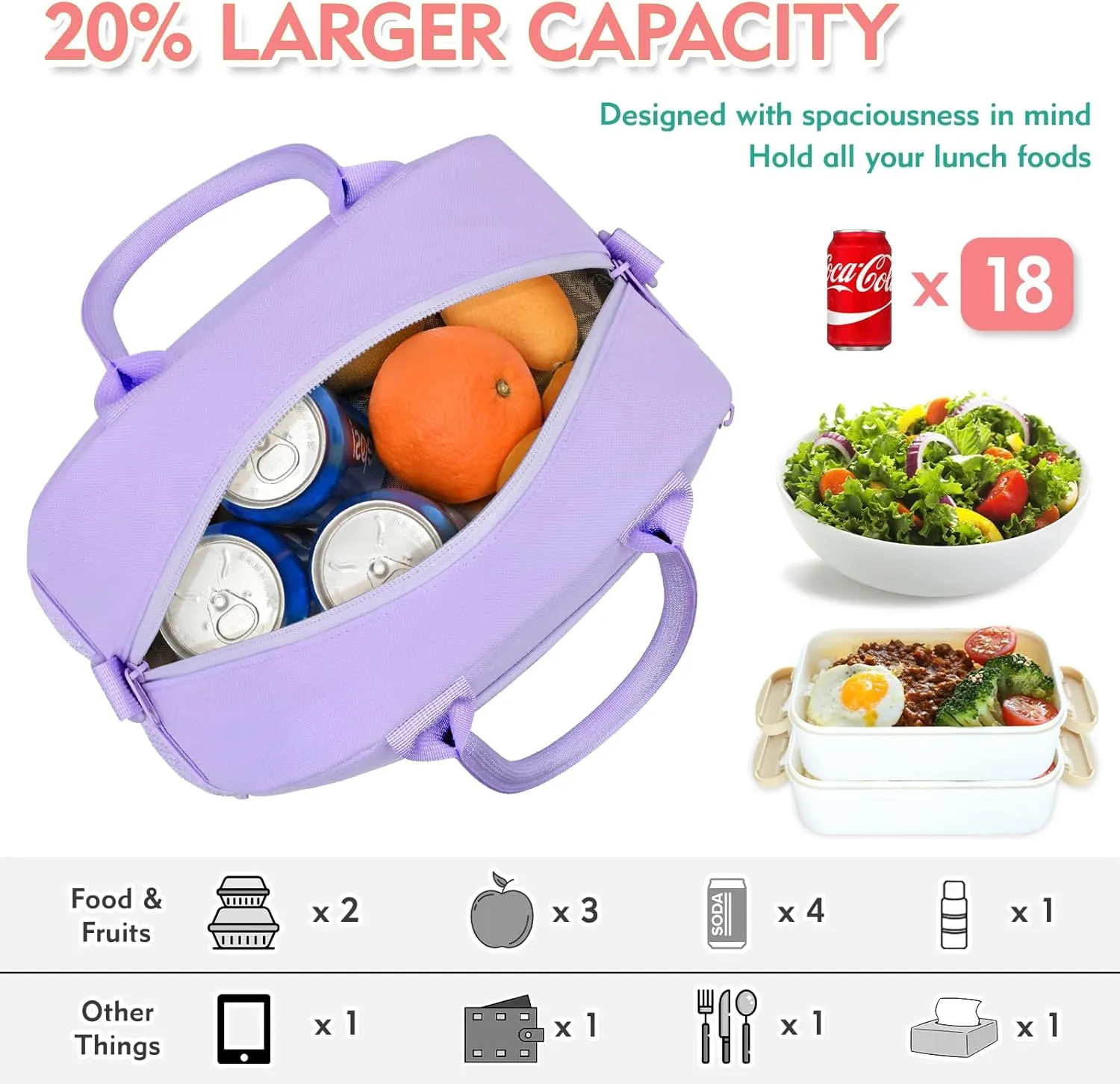 Lunch Bag For Women, Preppy Lunch Box For Girl, Large Insulated Lunch Bag With Adjustable Shoulder Strap, Reusable Lunch Tote Bag With Chenille Letter For Work School Picnic, Purple
