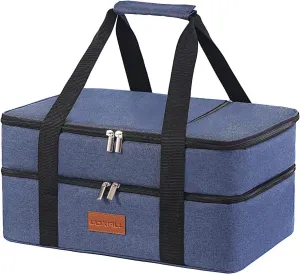 Lunch Bag Insulated Thermal Food Carrier Insulated Double Decker Casserole Carrier for Hot or Cold Food,Insulated Tote Bag for Potluck Cookouts Picnic,Lasagna Holder