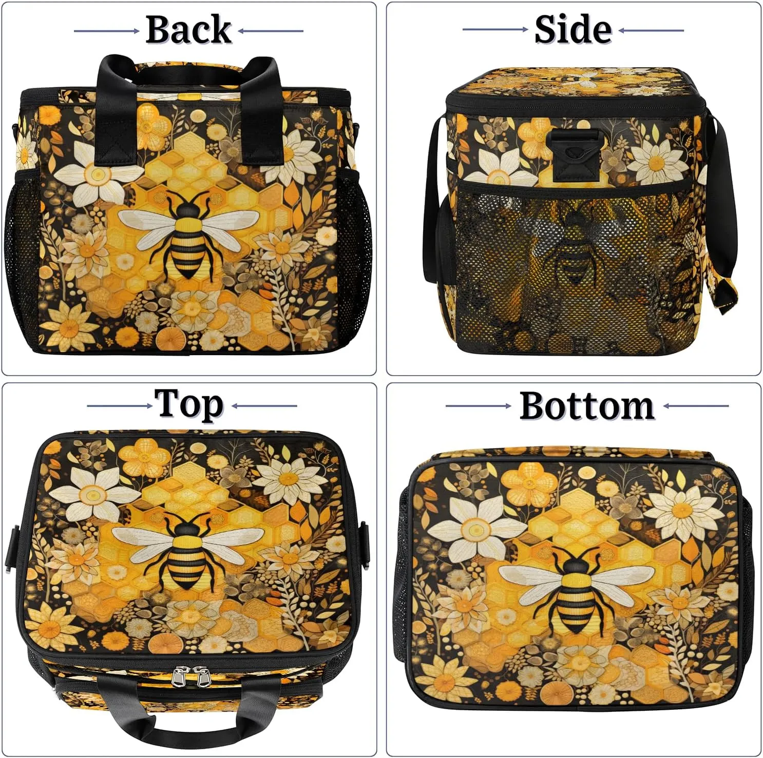 Lunch Box for Men Heavy Duty Insulated Lunch Bag for Women Honey Bee Lunchbox for Adults Lunch Cooler Bag for Work, Picnic, Beach Lunch Boxes with Adjustable Shoulder Strap