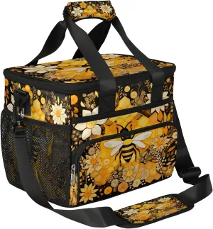Lunch Box for Men Heavy Duty Insulated Lunch Bag for Women Honey Bee Lunchbox for Adults Lunch Cooler Bag for Work, Picnic, Beach Lunch Boxes with Adjustable Shoulder Strap