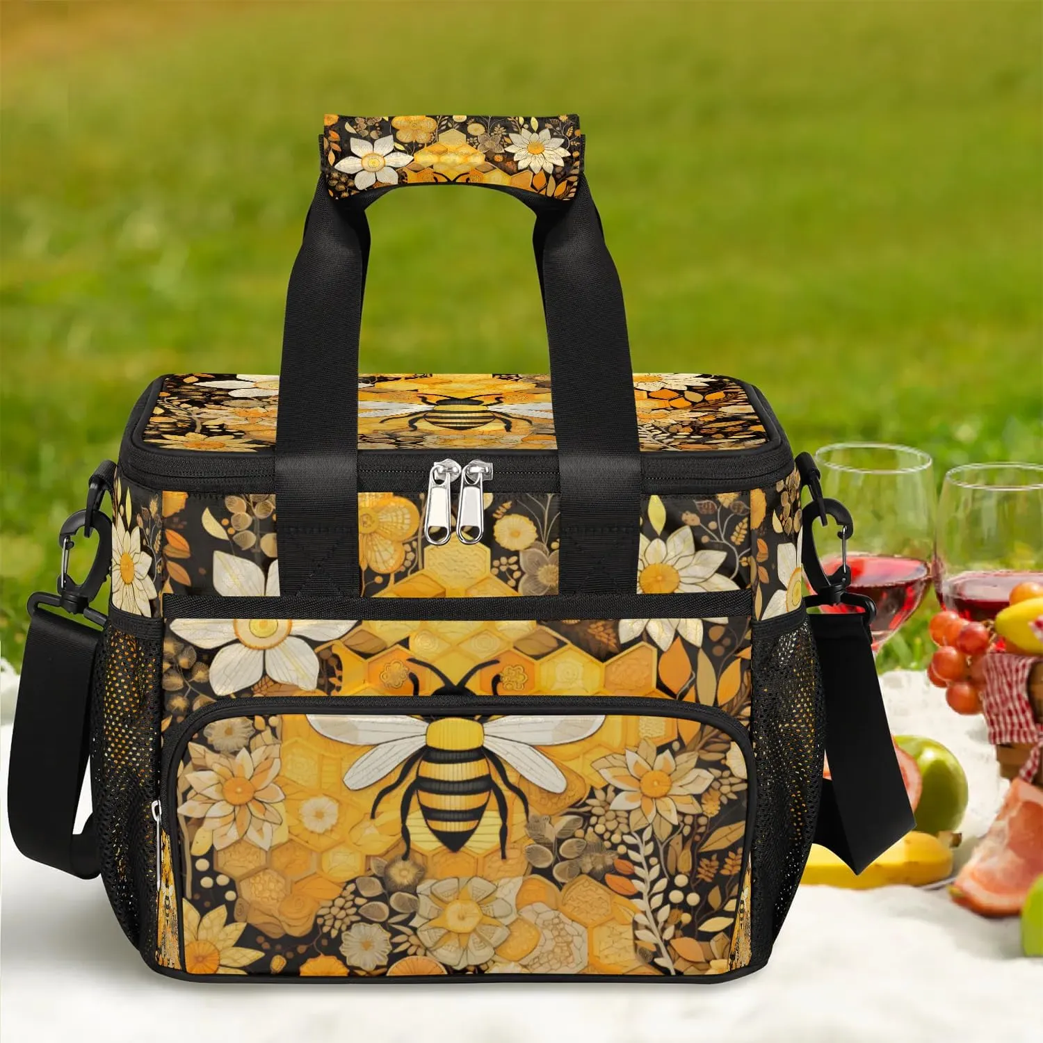 Lunch Box for Men Heavy Duty Insulated Lunch Bag for Women Honey Bee Lunchbox for Adults Lunch Cooler Bag for Work, Picnic, Beach Lunch Boxes with Adjustable Shoulder Strap