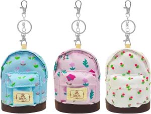 LYDZTION 3Pcs Mini Backpack Cute Cosmetic Bag for Women,Floral Canvas Makeup Bag Key Pocket Lipstick Bag Card Holder Data Cable Organizer Zipper Pouch, Beige Pink Blue