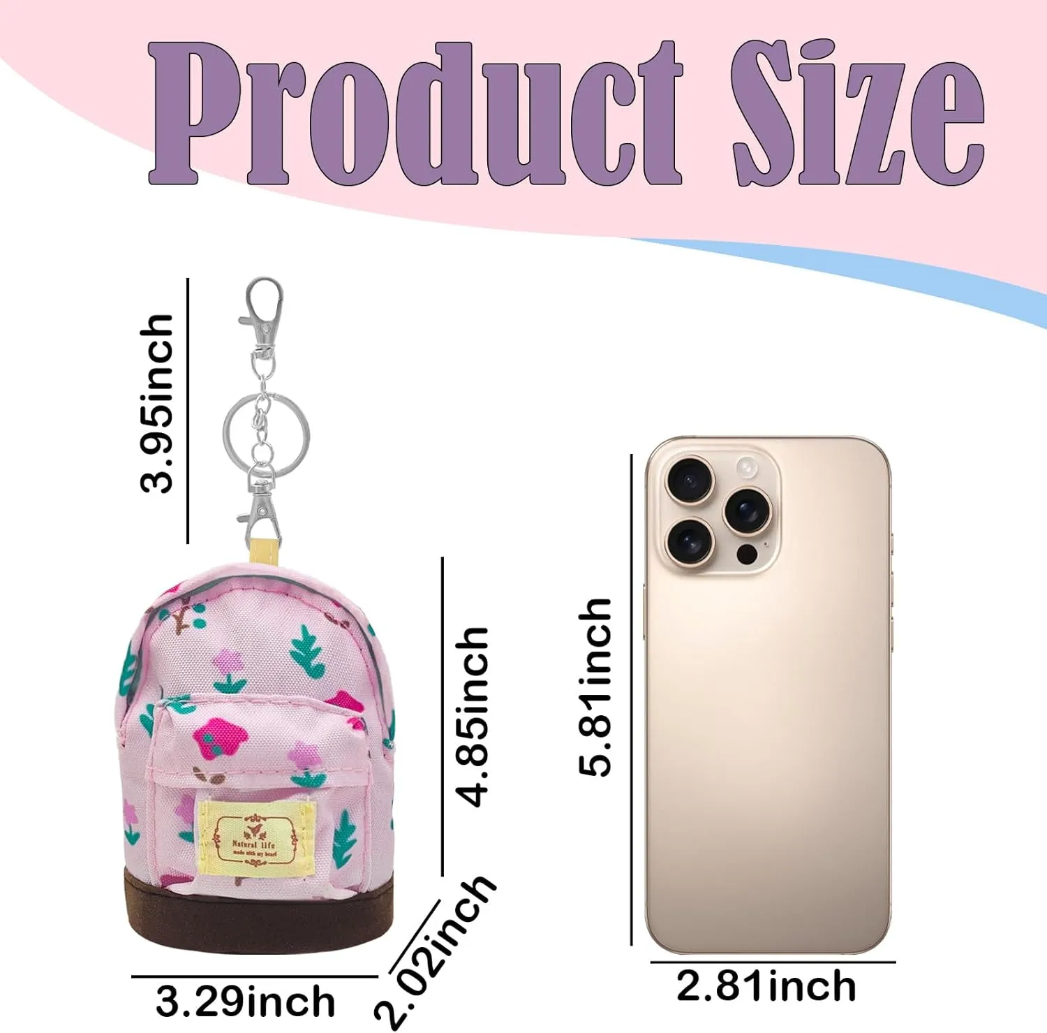 LYDZTION 3Pcs Mini Backpack Cute Cosmetic Bag for Women,Floral Canvas Makeup Bag Key Pocket Lipstick Bag Card Holder Data Cable Organizer Zipper Pouch, Beige Pink Blue