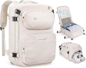 Maelstrom Travel Backpack for Men Women, 35L Carry on Backpack for Traveling on Airplane,with Belt Bag&Shoe Compartment,Waterproof Laptop Backpack fit 17”Laptop-Beige, Large