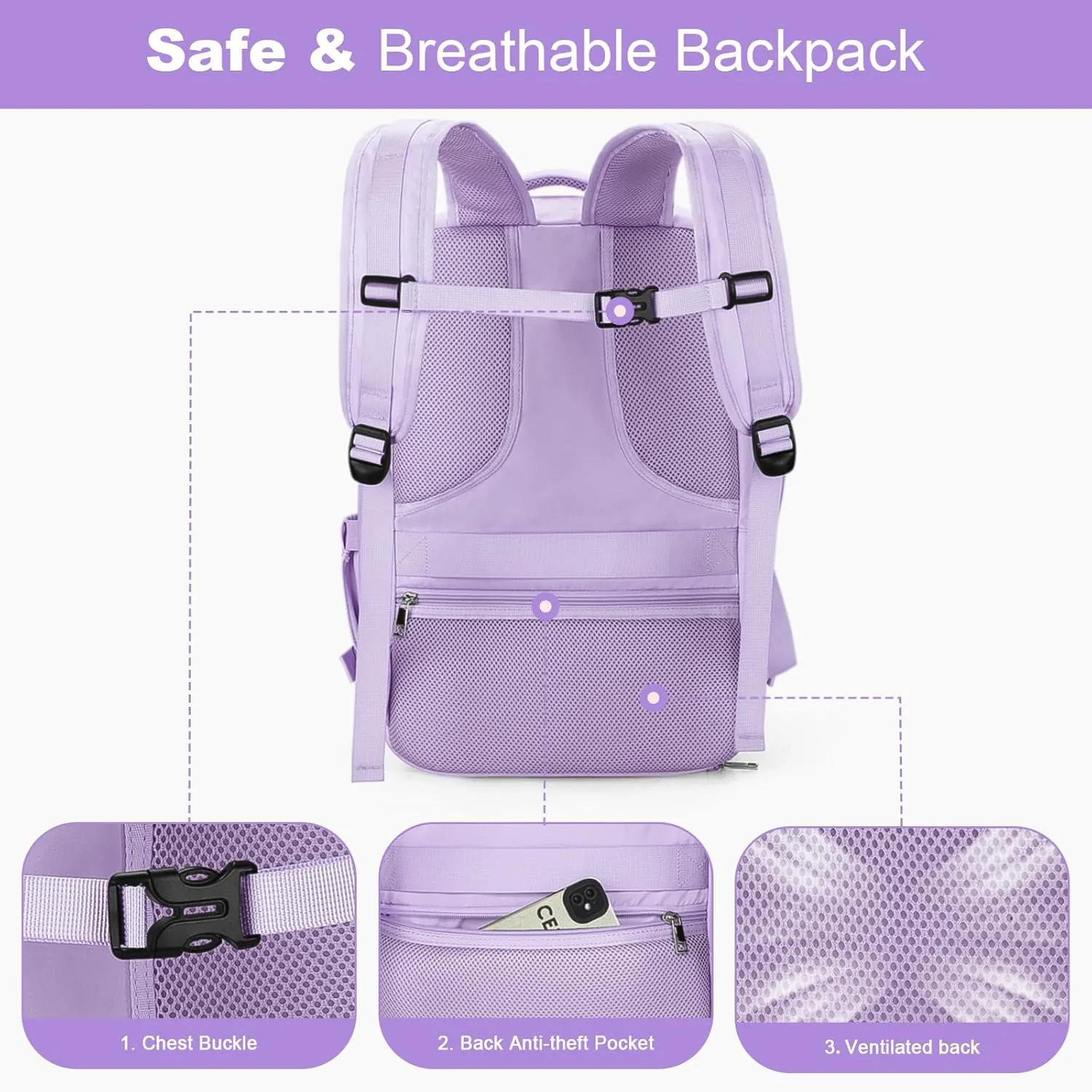 Maelstrom Travel Backpack for Women Men, 2 in 1 Crossbody Bag Laptop Backpack Fits 15.6-17.3 Inch Laptop, 26L Work/Nurse/Teacher Bag, Carry On Backpack with Shoe Compartment,Purple