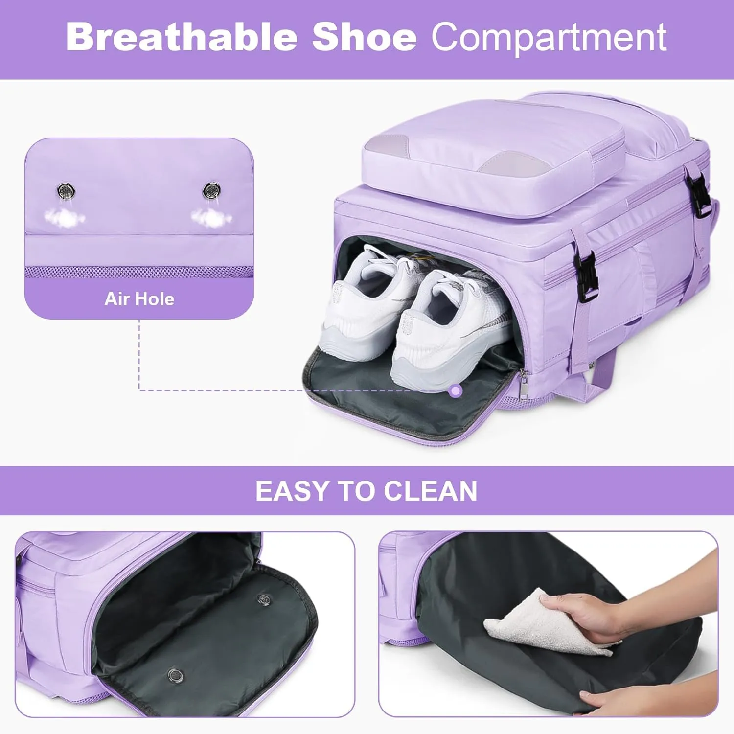 Maelstrom Travel Backpack for Women Men, 2 in 1 Crossbody Bag Laptop Backpack Fits 15.6-17.3 Inch Laptop, 26L Work/Nurse/Teacher Bag, Carry On Backpack with Shoe Compartment,Purple