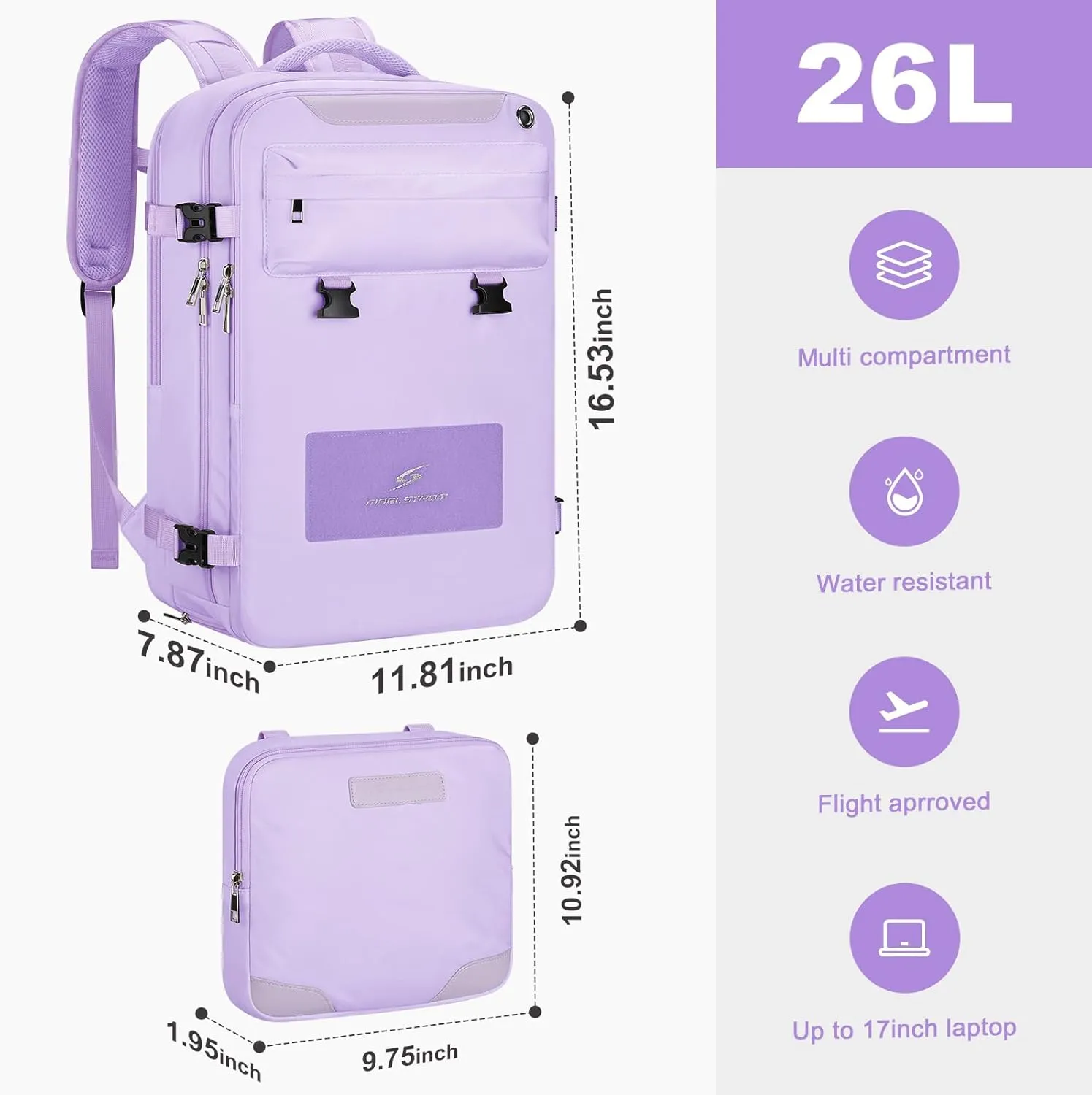 Maelstrom Travel Backpack for Women Men, 2 in 1 Crossbody Bag Laptop Backpack Fits 15.6-17.3 Inch Laptop, 26L Work/Nurse/Teacher Bag, Carry On Backpack with Shoe Compartment,Purple