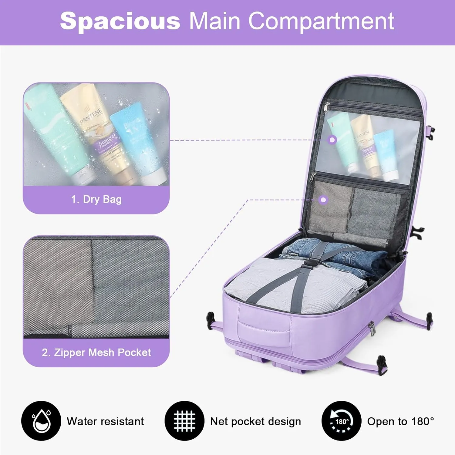 Maelstrom Travel Backpack for Women Men, 2 in 1 Crossbody Bag Laptop Backpack Fits 15.6-17.3 Inch Laptop, 26L Work/Nurse/Teacher Bag, Carry On Backpack with Shoe Compartment,Purple