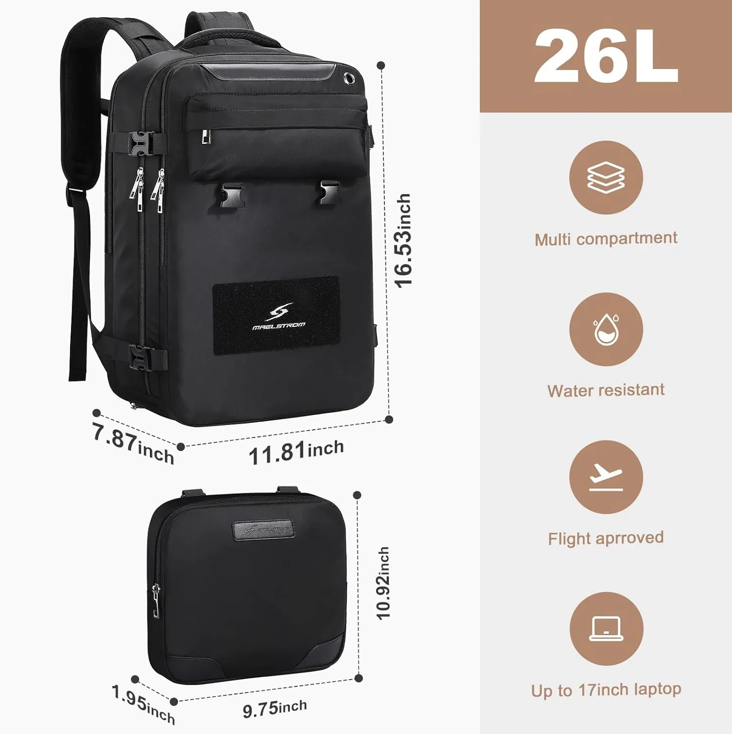 Maelstrom Travel Backpack for Women Men, 2 in 1 Crossbody Bag Laptop Backpack Fits 17.3 Inch Laptop, 26L Work Bag, Carry on Backpack