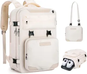 Maelstrom Travel Backpack for Women Men,35L Laptop Backpack Fits 17-Inch Laptop,Waterproof Carry On Backpack for Airplanes with Detachable Crossbody Bag&Shoe Compartment,Beige, Large