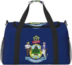 Maine State Flag print Personal Item Bag Large Duffel Bag Travel Bag Weekender Bag Gym Bag Tote Duffel bag