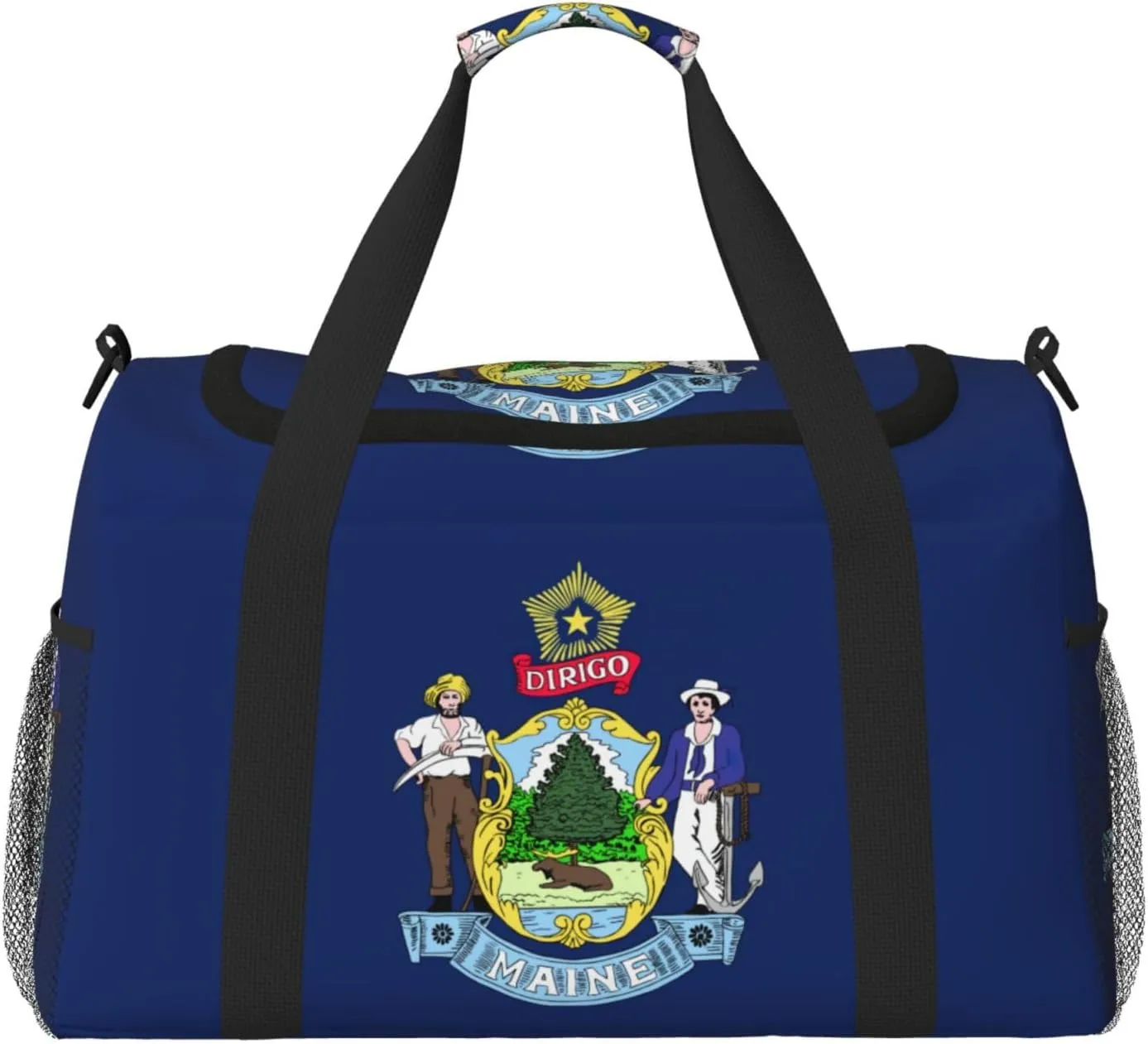Maine State Flag print Personal Item Bag Large Duffel Bag Travel Bag Weekender Bag Gym Bag Tote Duffel bag