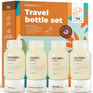 MAISONOVO Travel Bottles for Toiletries, TSA Approved, Leak Proof Refillable, Travel Size Containers and Bottles with Water Proof Toiletry Bag