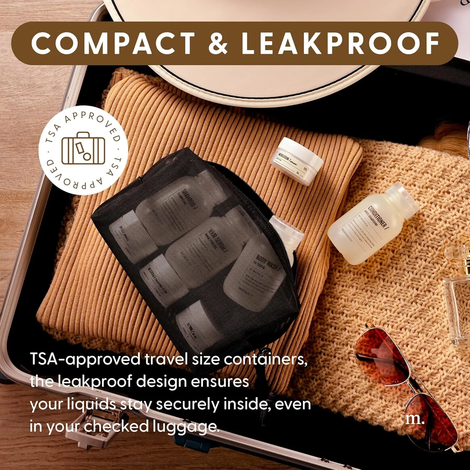 MAISONOVO Travel Bottles for Toiletries, TSA Approved, Leak Proof Refillable, Travel Size Containers and Bottles with Water Proof Toiletry Bag