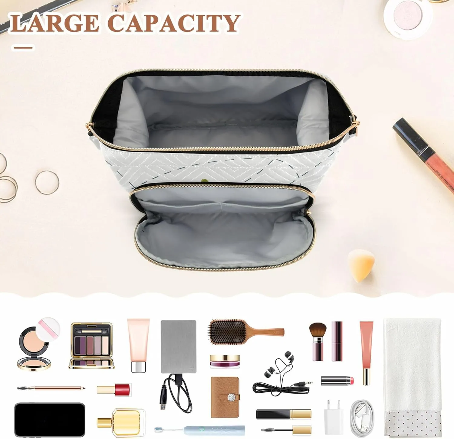 Makeup Bag Cosmetic Bag, Boy Seamless Pattern with Color Planes Large Capacity Travel Pouch Makeup Case Organizer for Women Toiletry Bag with Zipper for Ladies Girls
