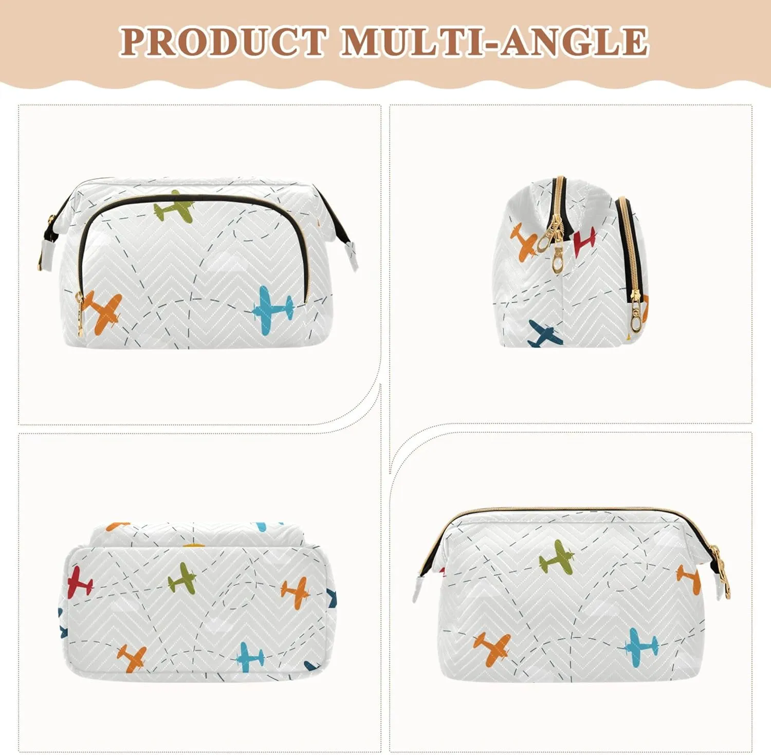 Makeup Bag Cosmetic Bag, Boy Seamless Pattern with Color Planes Large Capacity Travel Pouch Makeup Case Organizer for Women Toiletry Bag with Zipper for Ladies Girls