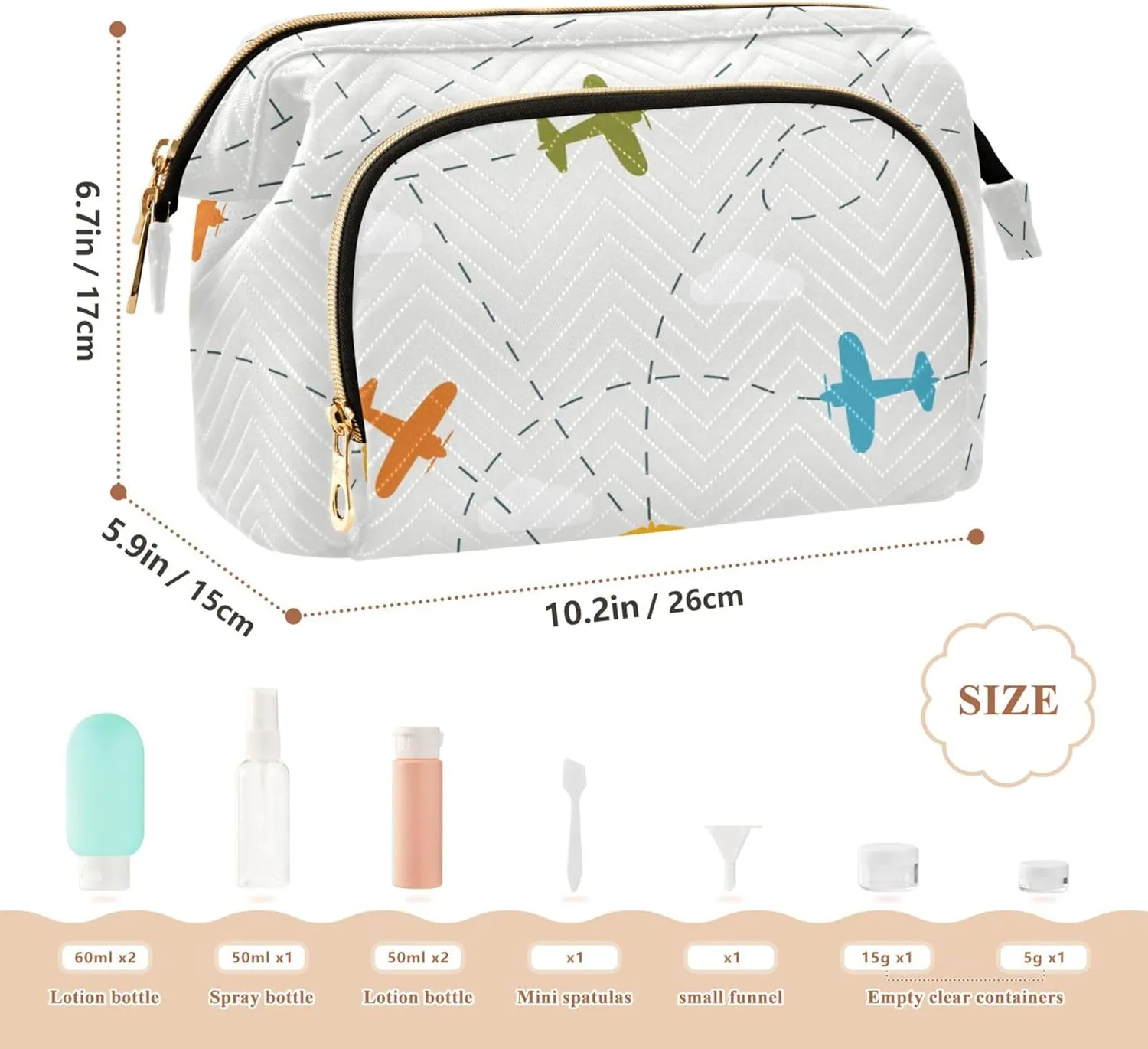 Makeup Bag Cosmetic Bag, Boy Seamless Pattern with Color Planes Large Capacity Travel Pouch Makeup Case Organizer for Women Toiletry Bag with Zipper for Ladies Girls