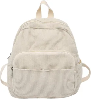 Makukke Small Corduroy Backpack Purse for Women - Vintage Mini Fashion Casual Aesthetic Backpack, Beige