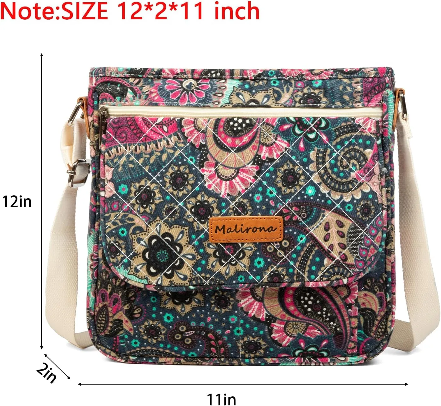 Malirona Women 's Durable Floral Crossbody Bag Canvas Messenger Handbag Multi Pocket Travel Satchel Purse