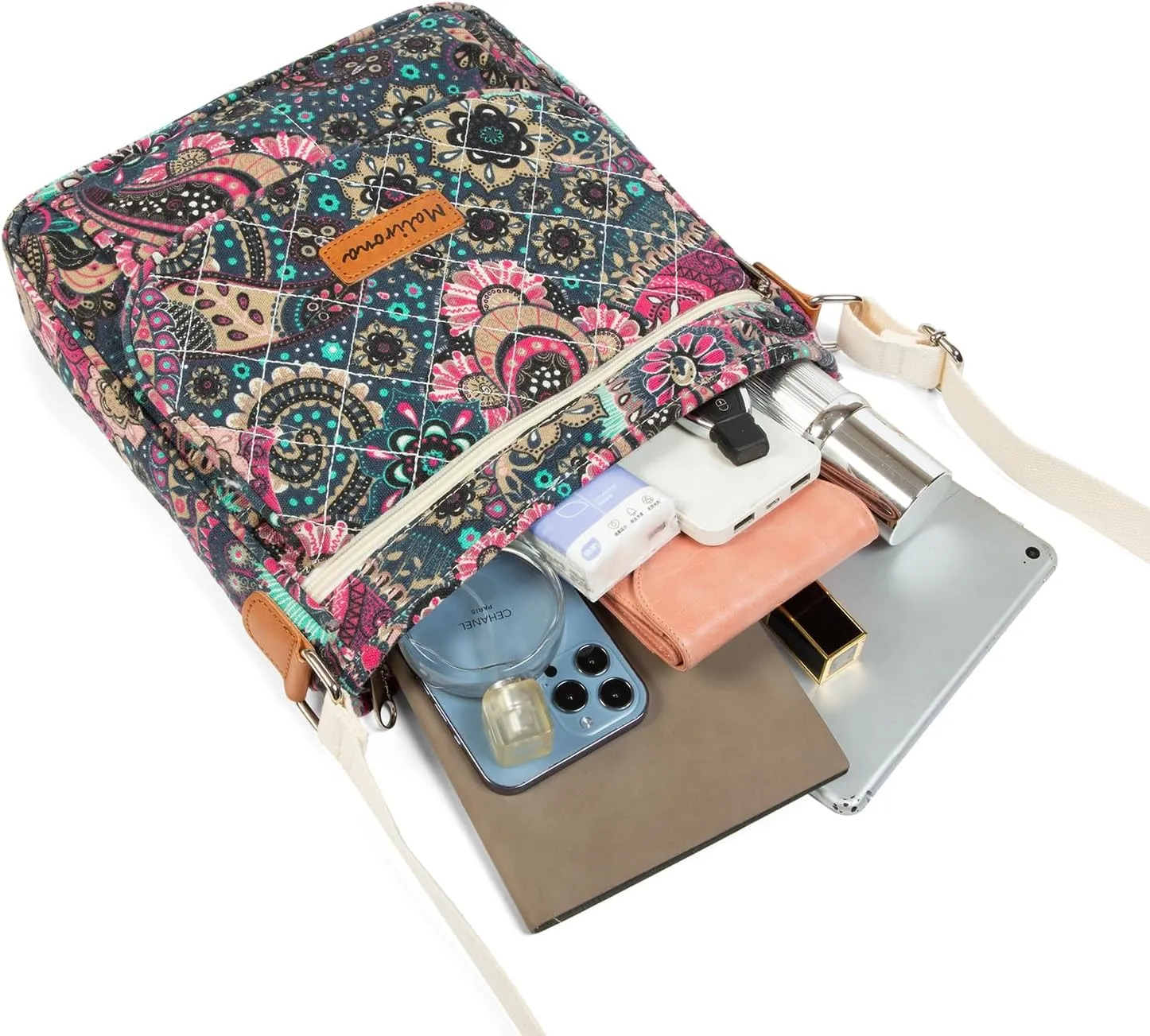 Malirona Women 's Durable Floral Crossbody Bag Canvas Messenger Handbag Multi Pocket Travel Satchel Purse