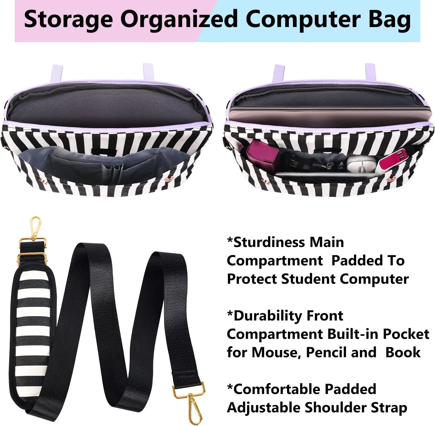 MATEIN Laptop Tote Bag for Women, 15.6 inch Cute Computer Sleeve Case Briefcase with RFID Pocket for Nurse Teacher, Lightweight Messenger Carrying Shoulder Handbag, Sister Gift for Office Work, Purple