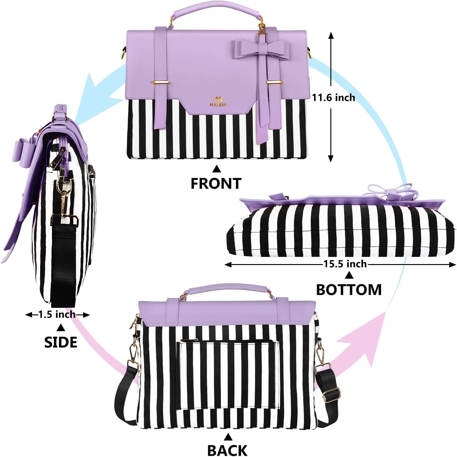 MATEIN Laptop Tote Bag for Women, 15.6 inch Cute Computer Sleeve Case Briefcase with RFID Pocket for Nurse Teacher, Lightweight Messenger Carrying Shoulder Handbag, Sister Gift for Office Work, Purple