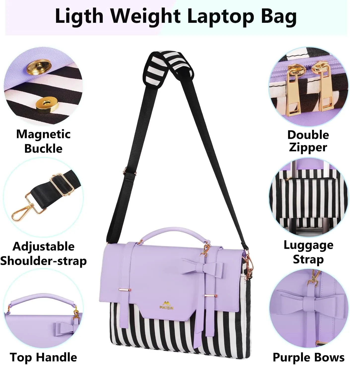 MATEIN Laptop Tote Bag for Women, 15.6 inch Cute Computer Sleeve Case Briefcase with RFID Pocket for Nurse Teacher, Lightweight Messenger Carrying Shoulder Handbag, Sister Gift for Office Work, Purple