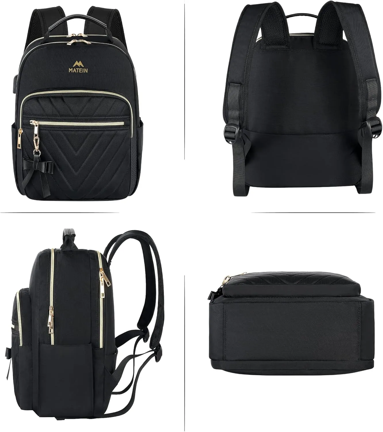 MATEIN Mini Backpack for Women, Waterproof Stylish Daypack Purse Shoulder Bag with USB Charging Port, Lightweight Small Casual Daily Travel Backpack, Lady Girls Gifts for Work School, 2pcs Sets, Black