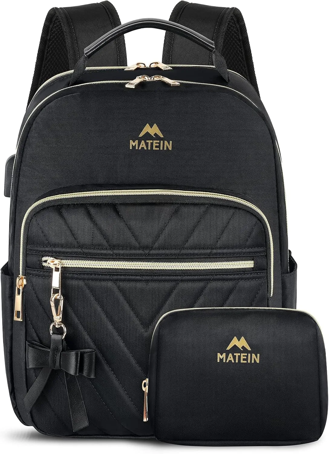 MATEIN Mini Backpack for Women, Waterproof Stylish Daypack Purse Shoulder Bag with USB Charging Port, Lightweight Small Casual Daily Travel Backpack, Lady Girls Gifts for Work School, 2pcs Sets, Black