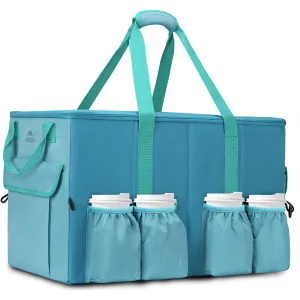 MATEIN Outdoors Insulated Food Delivery Bag with 4 Cup Holders, Large Catering Bags Pizza Warmer Carrying Case for Car & Motorcycle Food Carrier, Blue
