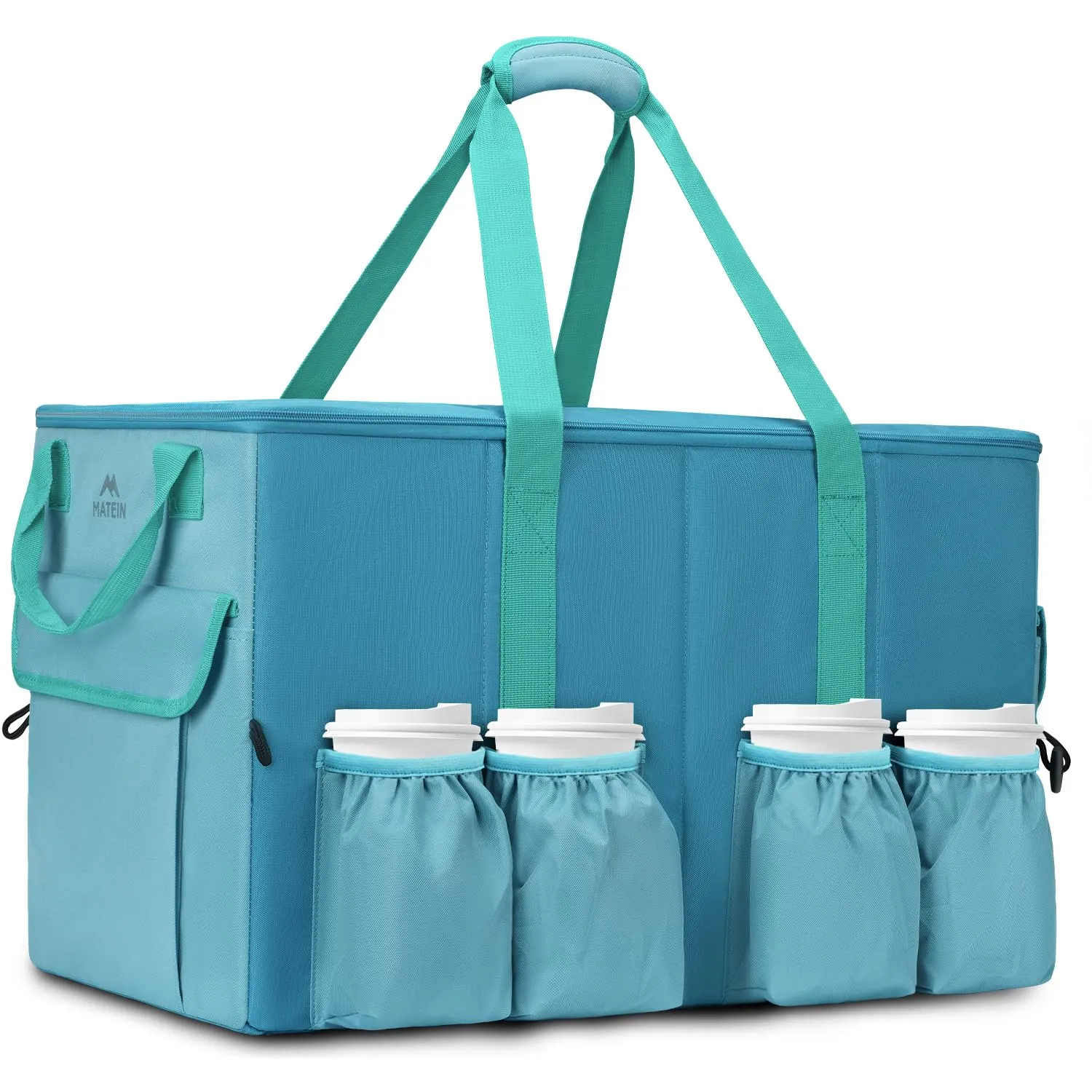 MATEIN Outdoors Insulated Food Delivery Bag with 4 Cup Holders, Large Catering Bags Pizza Warmer Carrying Case for Car & Motorcycle Food Carrier, Blue