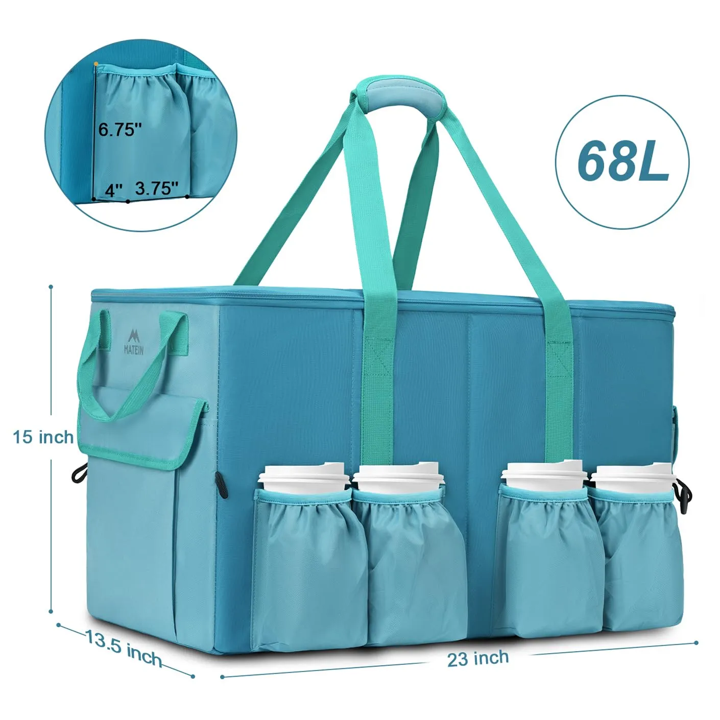 MATEIN Outdoors Insulated Food Delivery Bag with 4 Cup Holders, Large Catering Bags Pizza Warmer Carrying Case for Car & Motorcycle Food Carrier, Blue