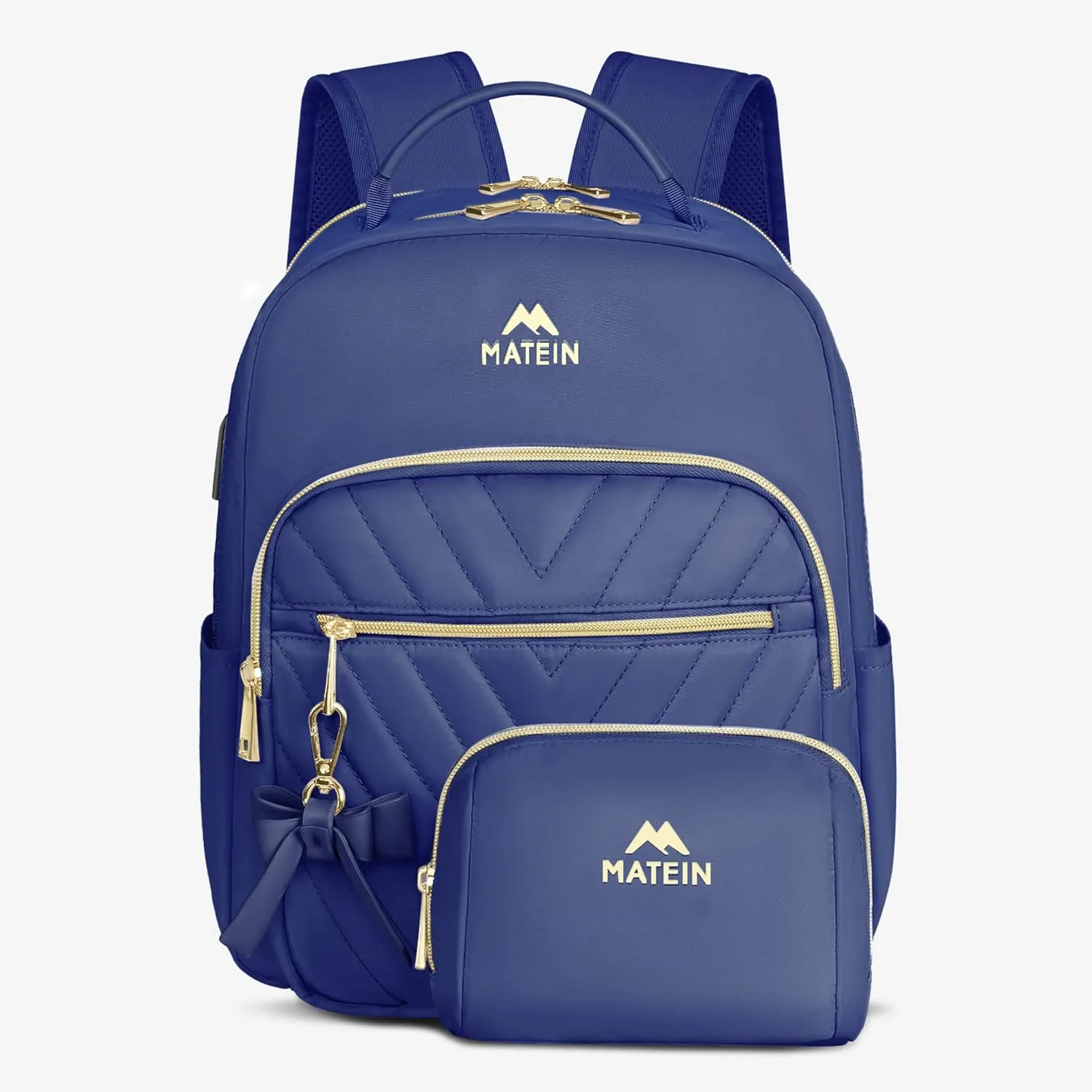 MATEIN Small Backpack Purse for Women, Cute Lightweight Mini Daypack with USB Charging Port, Fashion Waterproof Casual Daily Shoulder Bag, College School Bookbag for Ladies Teen Girls, 2pcs Sets, Blue