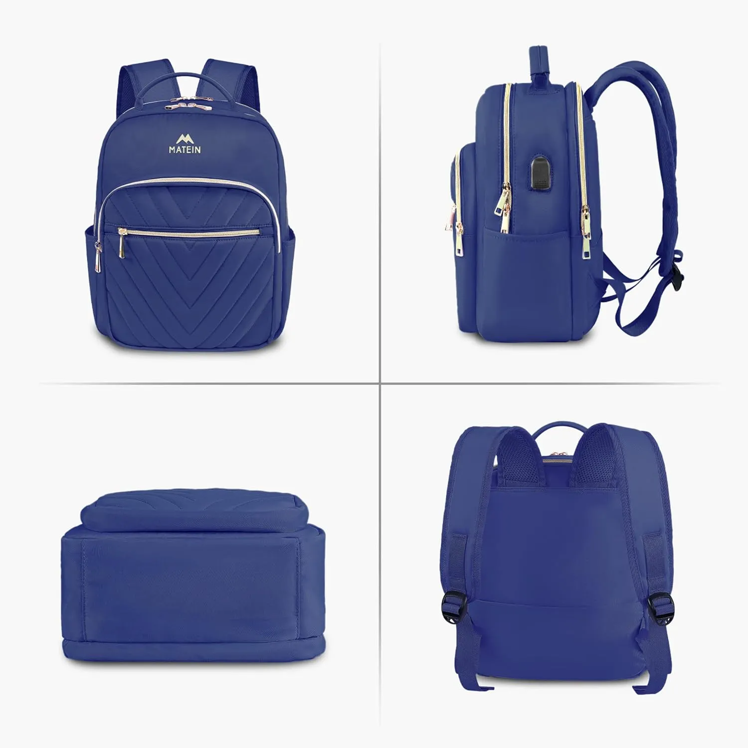 MATEIN Small Backpack Purse for Women, Cute Lightweight Mini Daypack with USB Charging Port, Fashion Waterproof Casual Daily Shoulder Bag, College School Bookbag for Ladies Teen Girls, 2pcs Sets, Blue