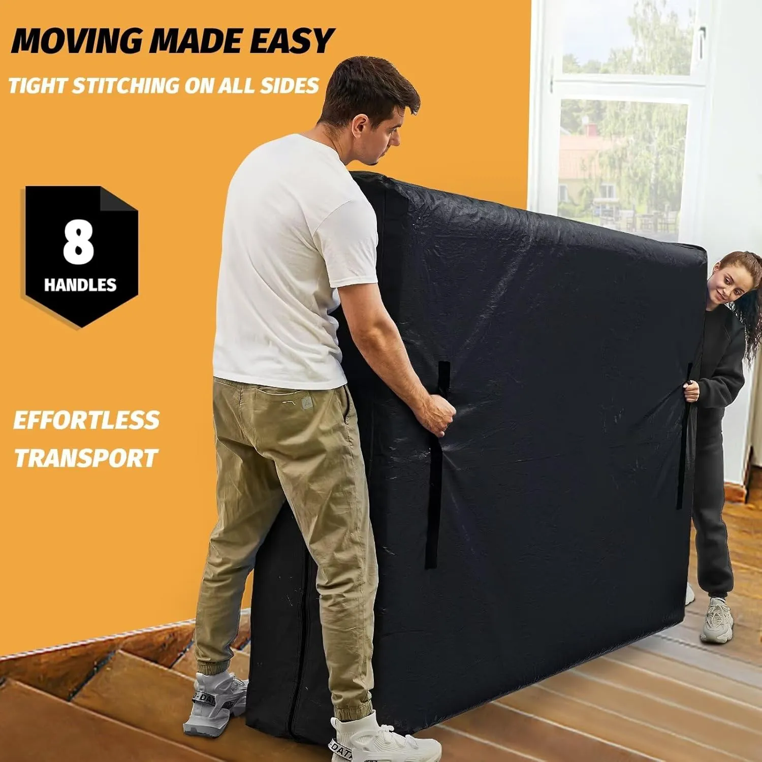 Mattress Bags for Moving, BETU Mattress Protector Waterproof Mattress Cover Queen Size Storage Bags with 8 Heavy-Duty Handles and Zipper for Bed Extra Thick Large Reusable(2 Pack, 82"x62"x15" Black)