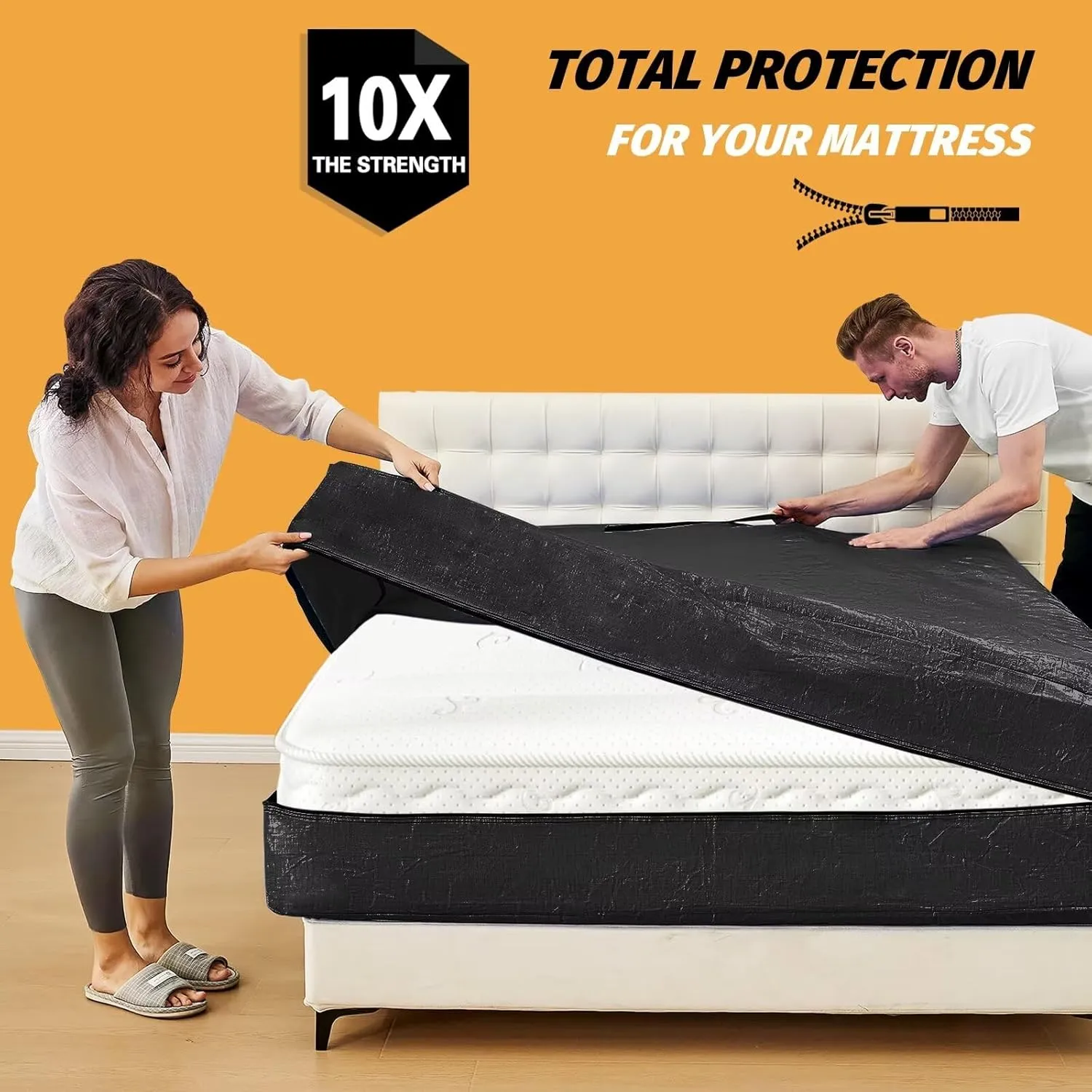 Mattress Bags for Moving, BETU Mattress Protector Waterproof Mattress Cover Queen Size Storage Bags with 8 Heavy-Duty Handles and Zipper for Bed Extra Thick Large Reusable(2 Pack, 82"x62"x15" Black)